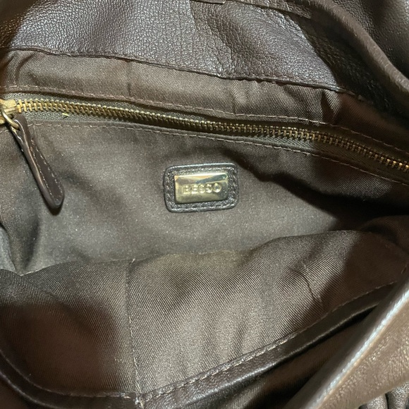 Besso Italian Genuine Leather Chocolate Brown Quilted Shoulder Bag 16”x12” - Picture 4 of 8